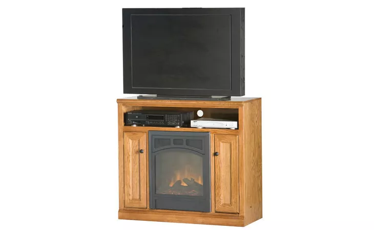  39 ENTERTAINMENT CONSOLE WITH FIREPLACE, OPEN STORAGE ABOVE FIREPLACE, 2 BEAD BOARD DOORS, PLAIN BASE*GLASS*NG*FINSISH*CC, DK, LT, MD, SO, UN, CR, CM EAGLE  53540