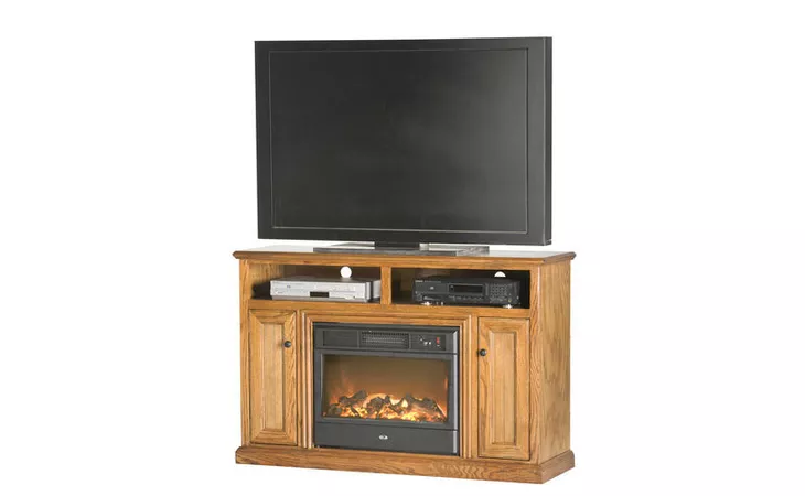  54 ENTERTAINMENT CONSOLE WITH FIREPLACE, OPEN STORAGE ABOVE FIREPLACE, 2 BEAD BOARD DOORS, PLAIN BASE*GLASS*NG*FINSISH*CC, DK, LT, MD, SO, UN, CR, CM EAGLE  53553