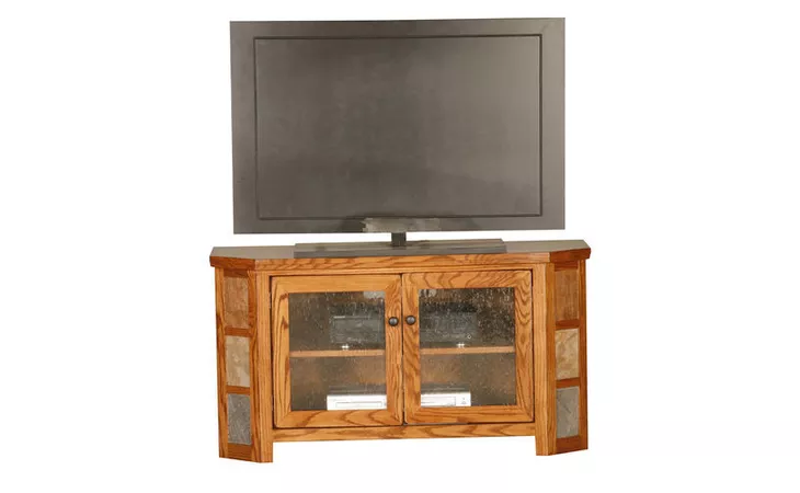  45 ENTERTAINMENT CONSOLE, 2 GLASS DOORS, 1 FIXED WOOD SHELF, TILE ACCENTS, PLAIN BASE*GLASS*PL, SD*FINSISH*CC, DK, LT, MD, SO, UN, CR, CM EAGLE  63542