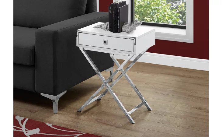 I3550 ACCENT TABLE - 24 H - GLOSSY WHITE - CHROME METAL MONARCH SPECIALTIES  I3550