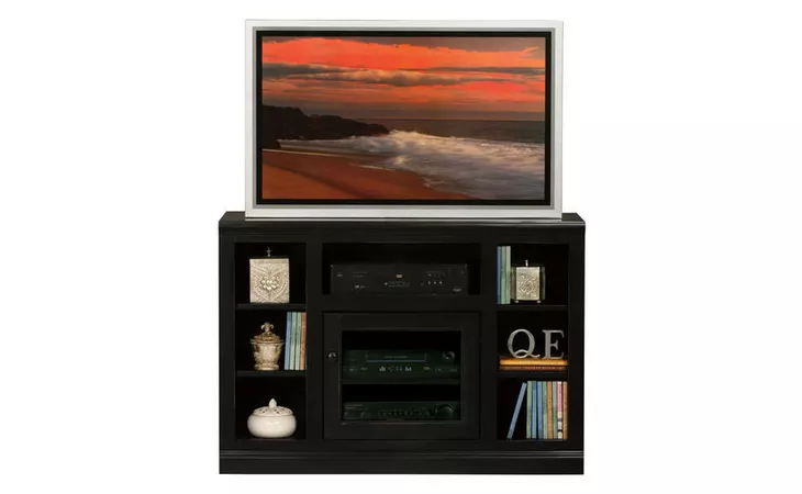 72543 45 ENTERTAINMENT CONSOLE WITH BOOKCASE SIDES, 1 PLAIN GLASS DOOR, 5 FIXED SHELVES, PLAIN BASE*GLASS*PL*FINSISH*BK, SW, WH EAGLE  72543
