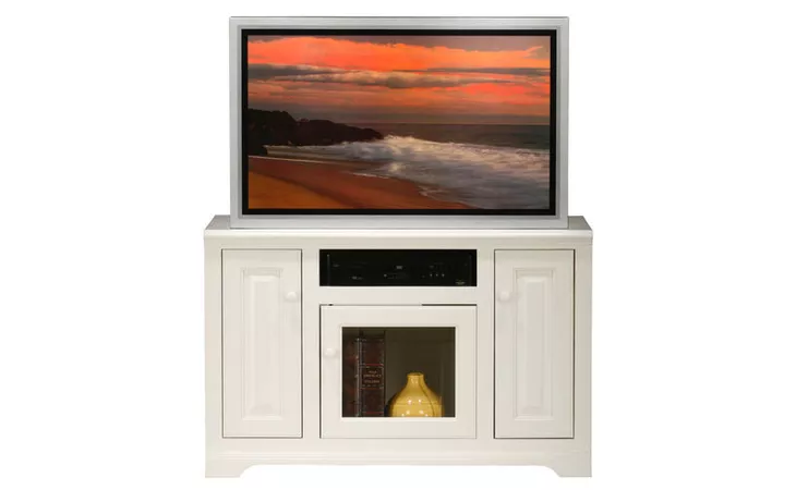 92545 45 ENTERTAINMENT CONSOLE, 1 V-GROOVE GLASS DOOR, 2 RAISED PANEL DOORS, 2 FIXED WOOD SHELVES, DECORATIVE MOLDING, PLAIN BASE*GLASS*VG*FINSISH*BK, SW, WH EAGLE  92545
