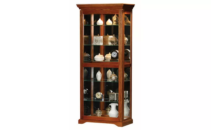 93218 TALL LIGHTED SLIDING-DOOR CURIO, 1 SLIDING GLASS DOOR, 5 ADJUSTABLE GLASS SHELVES, MIRROR BACK, MIRROR BOTTOM, DECORATIVE MOLDING, PLAIN BASE*GLASS*PL*FINSISH*CC, DK, LT, MD, SO, UN, CR, CM EAGLE  93218