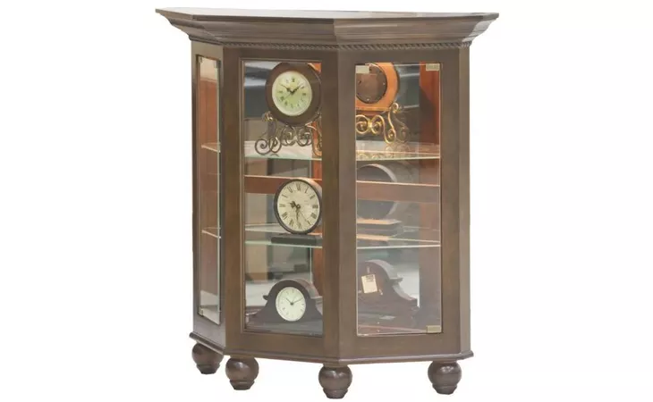 48131 SHORT ANGLED CURIO, 2 PLAIN GLASS SIDE ENTRY DOORS, MIRROR BACK, GLASS SHELVES, BUN FOOT BASE*GLASS*PL*FINSISH*BK, CC, CO, CM, CR, EC, GO, HG, IV, SW, UN, WH EAGLE  48131