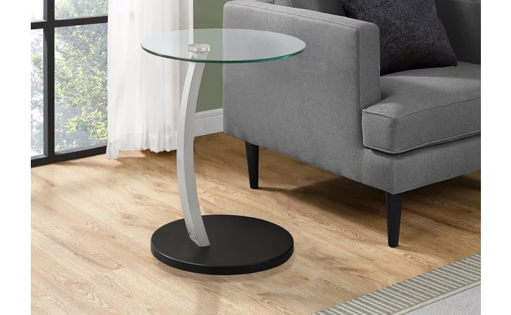 I3009  ACCENT TABLE - BLACK / SILVER BENTWOOD W/ TEMPERED GLASS
