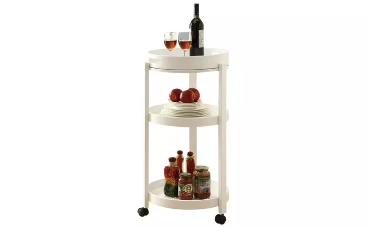 I3345  HOME BAR - WHITE CART WITH A SERVING TRAY ON CASTORS