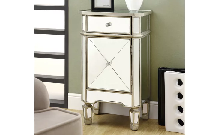 I3702  ACCENT CHEST - 29 H - BRUSHED SILVER WITH MIRROR