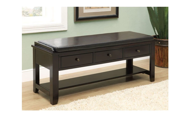 I4524  BENCH - 48L CAPPUCCINO SOLID WOOD WITH 3 DRAWERS