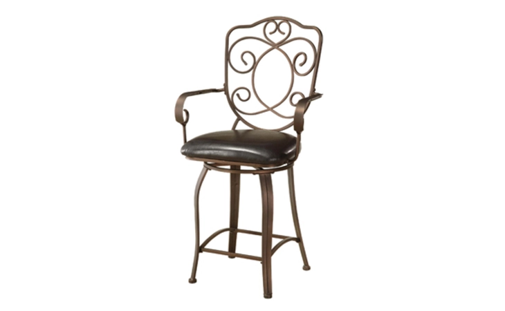 222-726  BRONZE WITH MUTED COPPER SCROLL BACK COUNTER STOOL, 24 SEAT HEIGHT