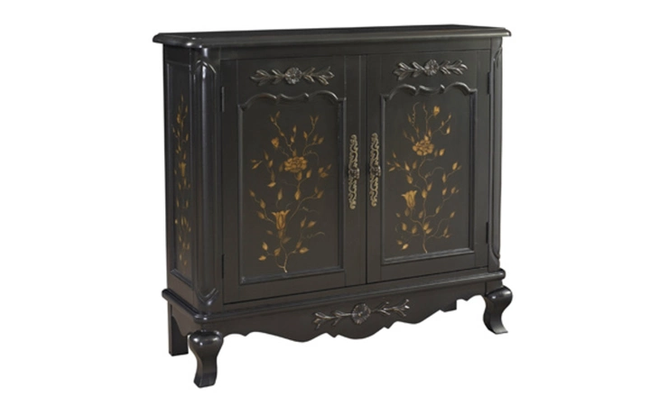 246-334  BLACK CONSOLE WITH HAND PAINTED DOORS