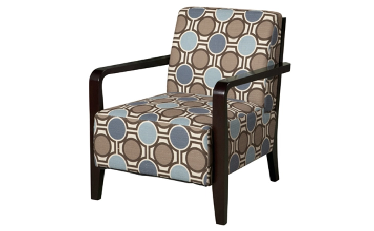 882-620  BENTWOOD ARM ACCENT CHAIR WITH BROWN, TAN & BLUE PATTERNED FABRIC