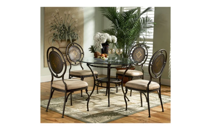364-410M1  5-PC. BASIL DINING SET: 364-410 TABLE PEDESTAL + GC3 45 DIA. GLASS TOP + (4) 364-434 CHAIRS