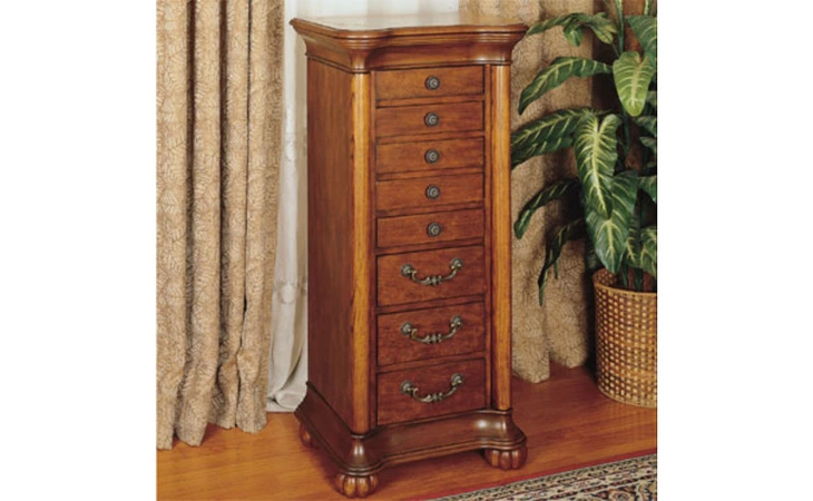 519-314  WILMINGTON CHERRY & BURL JEWELRY ARMOIRE - OVERPACKED