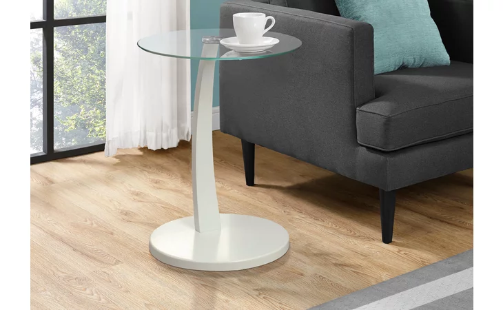 I3017  ACCENT TABLE - WHITE BENTWOOD WITH TEMPERED GLASS
