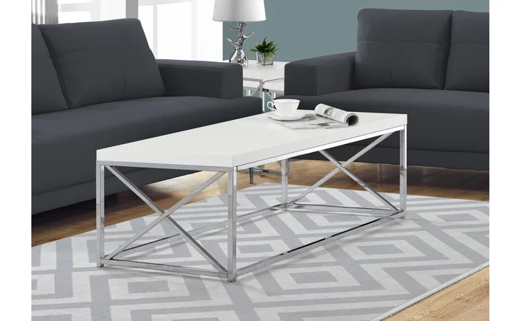 I3028 COFFEE TABLE - GLOSSY WHITE WITH CHROME METAL MONARCH SPECIALTIES  I3028