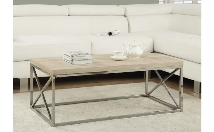I3208 COFFEE TABLE - NATURAL WITH CHROME METAL MONARCH SPECIALTIES  I3208