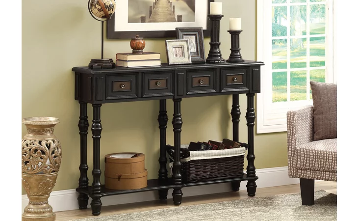 I3885  ACCENT TABLE - 48 L - ANTIQUE BLACK TRADITIONAL STYLE