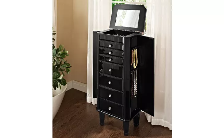 528-323  BLACK AND GLASS JEWELRY ARMOIRE