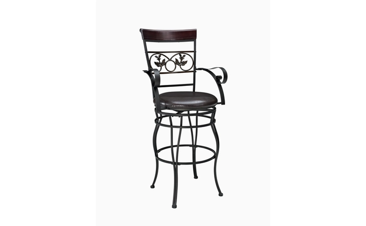 731-432  BIG & TALL SCROLL WITH LEAVES BAR STOOL WITH ARMS
