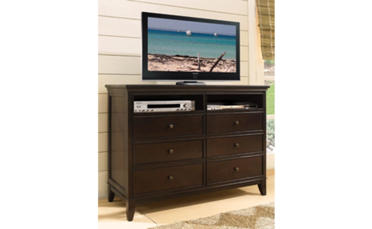 2536011  ARTISAN CHERRY ENTERTAINMENT CONSOLE 6 DRAWERS 2 OPEN COMPARTMENT