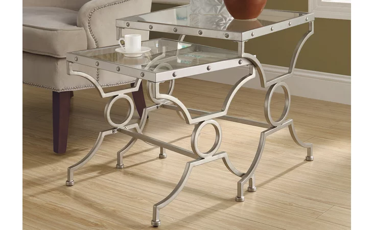 I3321
  NESTING TABLE - 2PCS SET - SILVER WITH TEMPERED GLASS