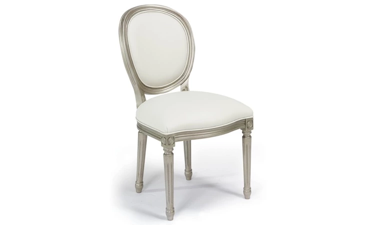 SKL2101 SHERRER LOUIS XV SIDE CHAIR SYNTHETIC LEATHER ICE, ANTIQUE PEWTER KORSON  SKL2101