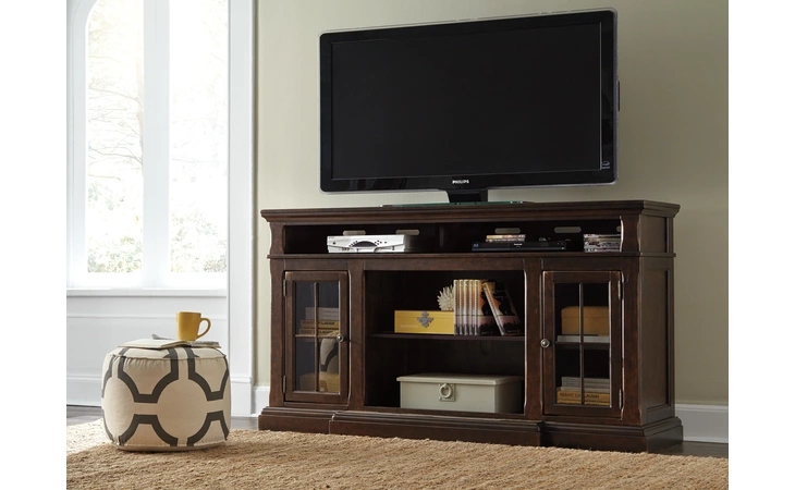 Roddinton XL TV STAND W/FIREPLACE OPTION ASHLEY Dark Brown W701-88