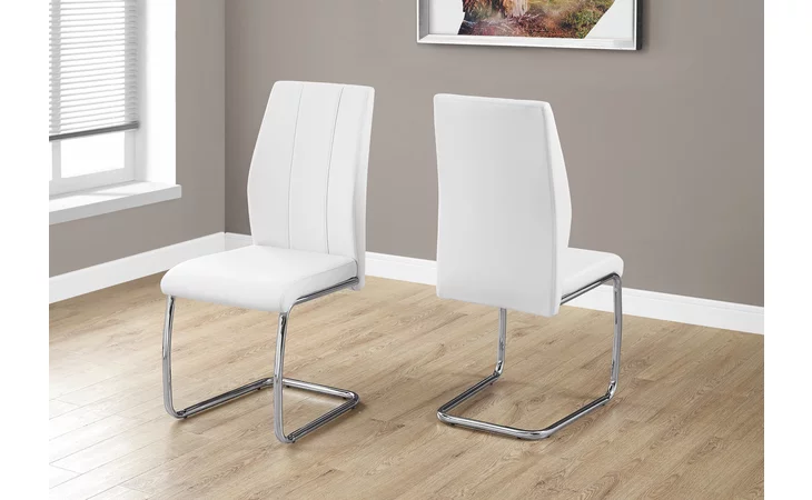 I1075 DINING CHAIR - 2PCS - 39 H - WHITE LEATHER-LOOK - CHROME MONARCH SPECIALTIES  I1075