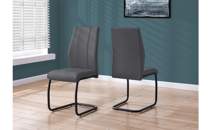 I1124 DINING CHAIR - 2PCS - 39 H - GREY LEATHER-LOOK - METAL MONARCH SPECIALTIES  I1124