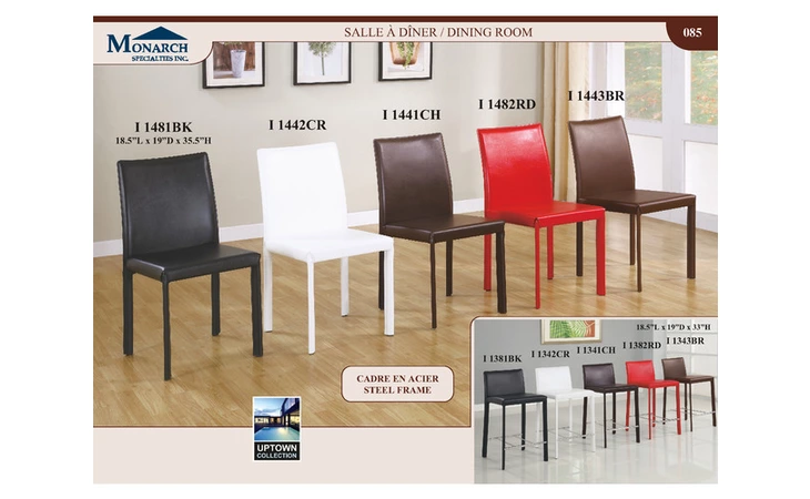 I1341CH CHOCOLATE BROWN LEATHER-LOOK MODERN PUB CHAIRS 2PCSPAGE85 MONARCH SPECIALTIES  I1341CH