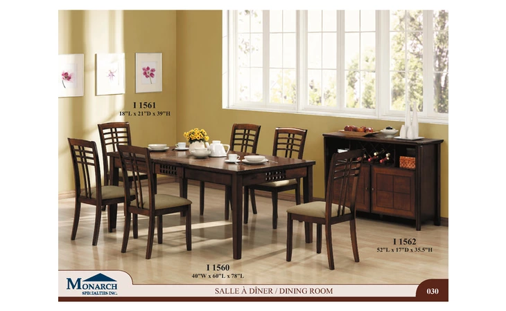 I1560 WALNUT VENEER 40X 78 DINING TABLE WITH AN 18 PANEL 
 PG30 MONARCH SPECIALTIES  I1560