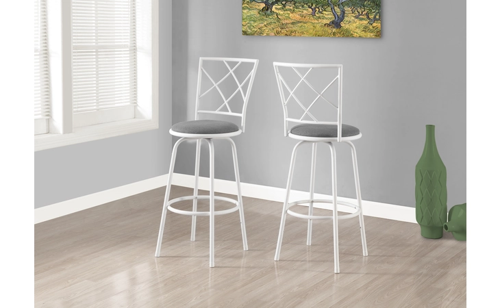 I2377  BARSTOOL - 2PCS / SWIVEL / WHITE / GREY FABRIC SEAT