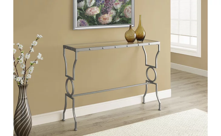 I3325  ACCENT TABLE - 42 L - SILVER METAL - TEMPERED GLASS