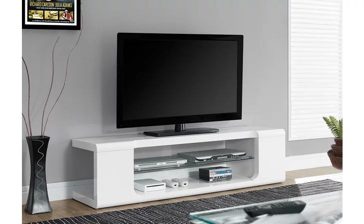 I3535 TV STAND - 60 L - HIGH GLOSSY WHITE WITH TEMPERED GLASS MONARCH SPECIALTIES  I3535