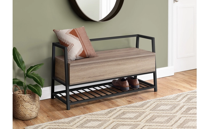I4501 BENCH - 42 L - DARK TAUPE STORAGE - BLACK METAL MONARCH SPECIALTIES  I4501