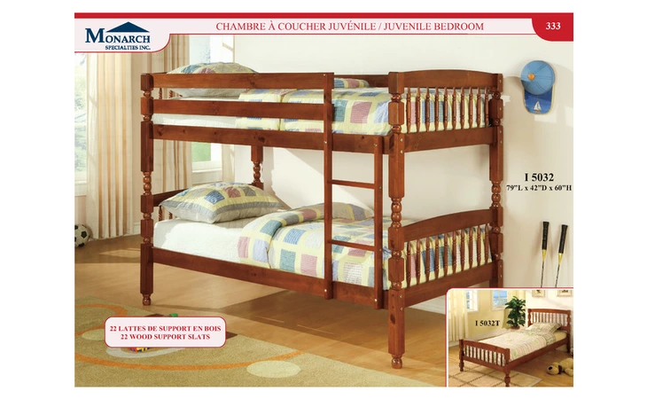 I5032T  MEDIUM BROWN SOLID WOOD TWIN SIZE BED ONLY 
 PG333
