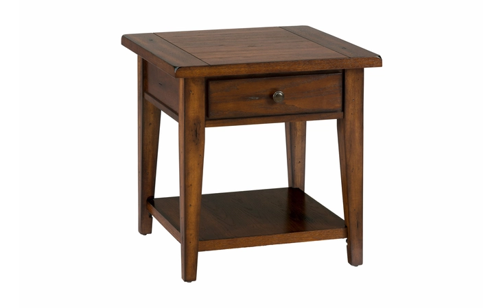 443-3 CLAY COUNTY OAK FINISH SQUARE END TABLE W DRAWER, SHELF