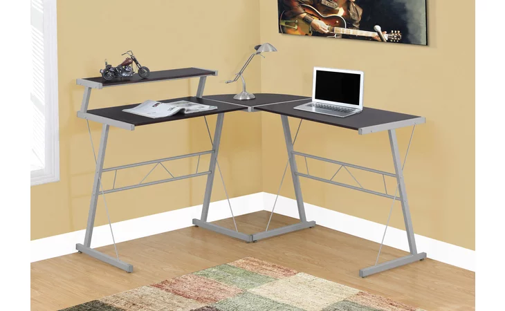 I7171  COMPUTER DESK - ESPRESSO TOP / SILVER METAL