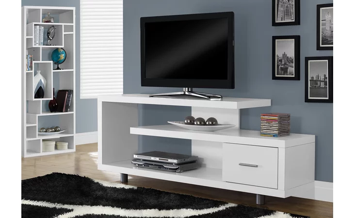 I2573 TV STAND - 60 L - WHITE WITH 1 DRAWER MONARCH SPECIALTIES  I2573