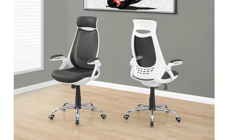 I7269 OFFICE CHAIR - WHITE / GREY MESH / CHROME HIGH-BACK EXEC MONARCH SPECIALTIES  I7269
