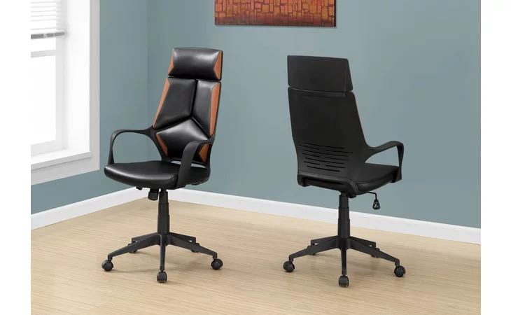 I7271  OFFICE CHAIR - BLACK - BROWN LEATHER-LOOK - EXECUTIVE