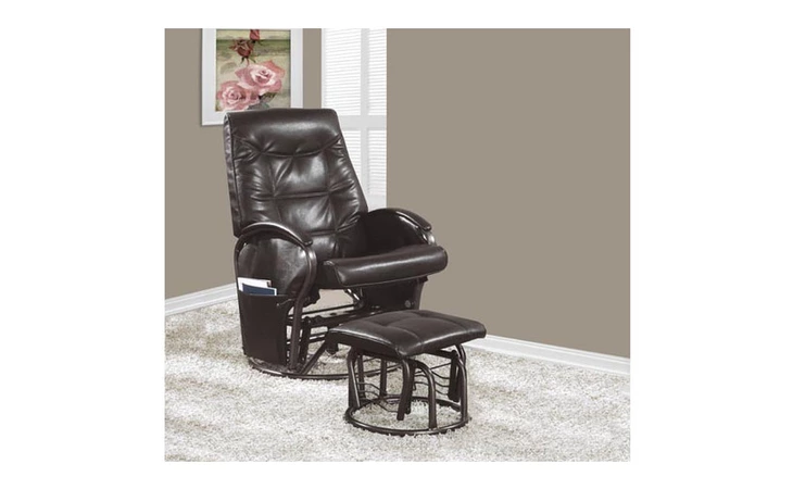 I7273 Leather RECLINER - 2PCS SET SWIVEL ROCKER BROWN WITH OTTOMAN