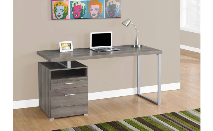 I7145  COMPUTER DESK - 60 L - DARK TAUPE - SILVER METAL