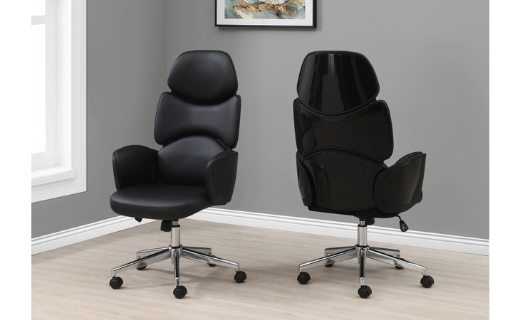 I7321 OFFICE CHAIR - BLACK LEATHER-LOOK / HIGH BACK EXECUTIVE MONARCH SPECIALTIES  I7321