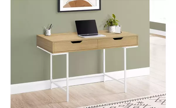 I7569 COMPUTER DESK - 48 L - NATURAL - WHITE METAL MONARCH SPECIALTIES  I7569