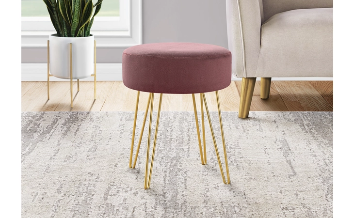 I9001  OTTOMAN - PLUM FABRIC / GOLD METAL LEGS