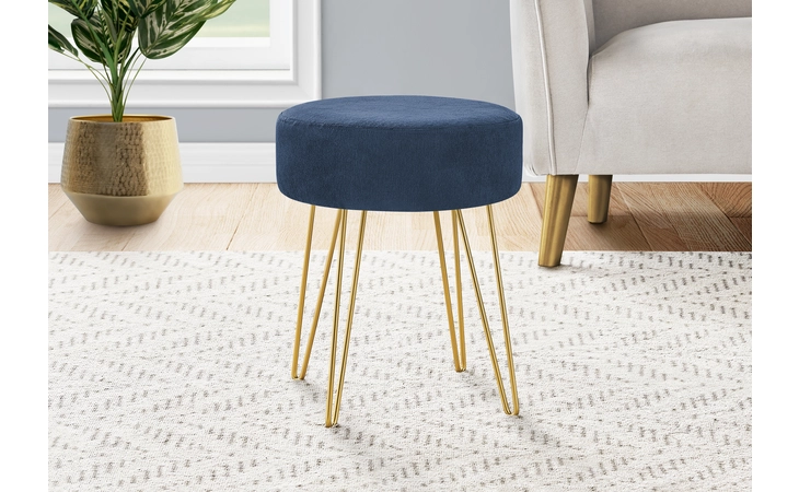 I9002  OTTOMAN - BLUE FABRIC / GOLD METAL LEGS