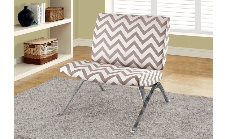 I8137  ACCENT CHAIR - DARK TAUPE   CHEVRON   WITH CHROME METAL