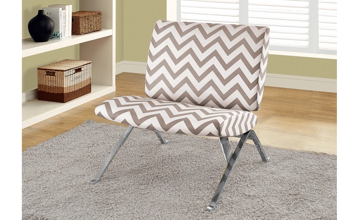 I8137 ACCENT CHAIR - DARK TAUPE   CHEVRON   WITH CHROME METAL MONARCH SPECIALTIES  I8137