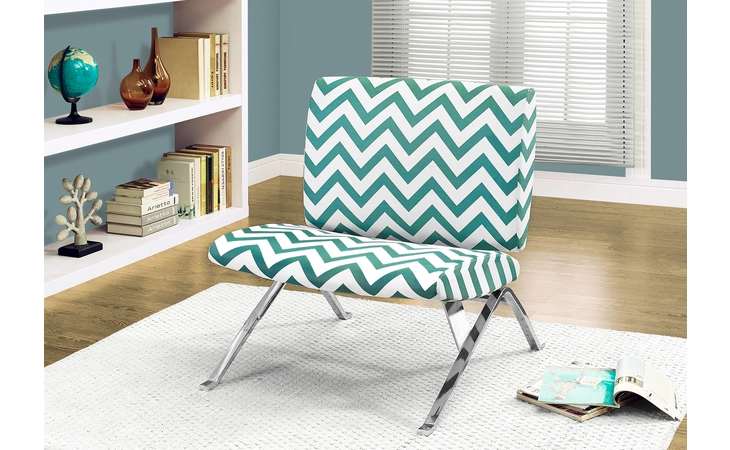 I8136  ACCENT CHAIR - TEAL   CHEVRON   FABRIC - CHROME METAL